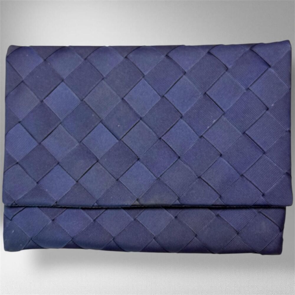 Vintage Babs of Winnetka Navy Grosgrain Ribbon Woven Clutch
